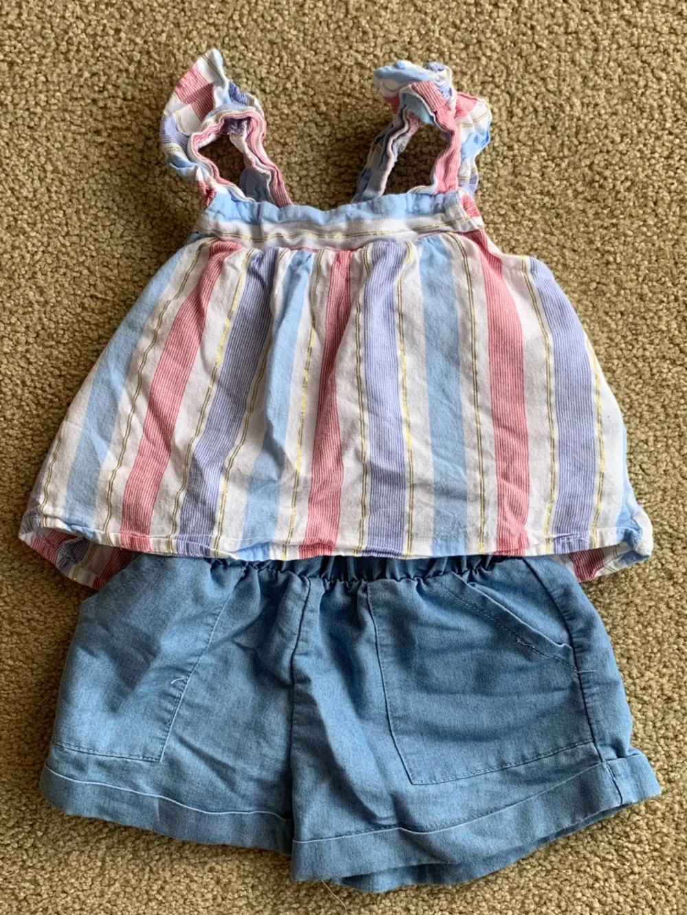 Striped Pastel Tank Top with Chambray Shorts Set - Picture 1 of 3